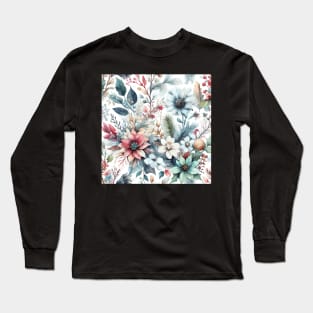 Winter Flower Pattern Long Sleeve T-Shirt